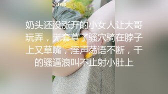 奶头还没涨开的小女人让大哥玩弄，无套草了骚穴骑在脖子上又草嘴，淫声荡语不断，干的骚逼浪叫不止射小肚上